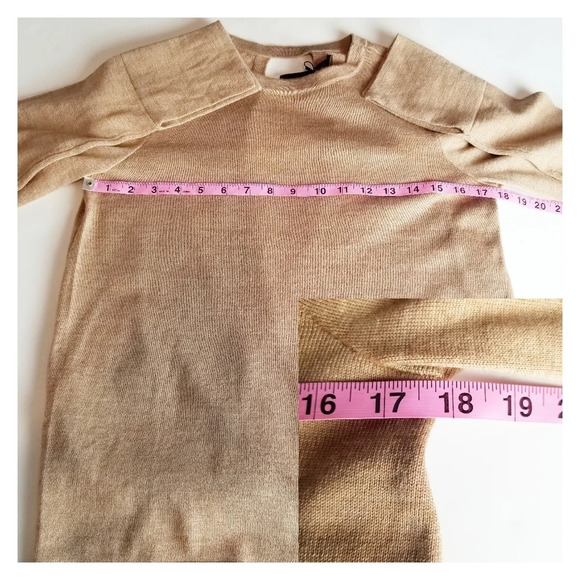 NWT BCBGMaxAzria XS Camel 100% Merino Wool Lightweight Open Back‎ Sweater - Picture 7 of 11